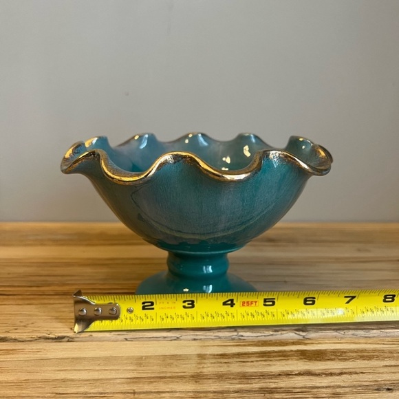 Lusterware Green Ceramic Compote Bowl With Gold Trim - Picture 10 of 10